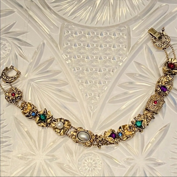 Vtg Slide Bracelet, Rhinestone Gold Plated Slide - Picture 2 of 15